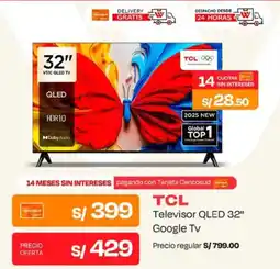 Wong Tcl televisor qled 32" google tv oferta
