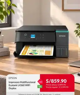 Sodimac Epson impresora multifuncional ecotank l4360 wifi duplex oferta