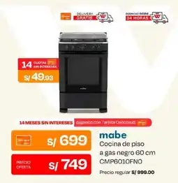 Wong mabe cocina de piso a gas negro 60 cm oferta