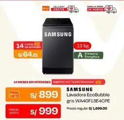 Wong Samsung lavadora ecobubble gris wa40f13e4cpe oferta