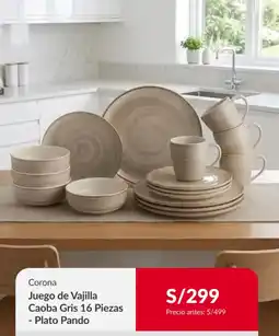 Sodimac Corona Juego de Vajilla Caoba Gris 16 Piezas - Plato Pando oferta