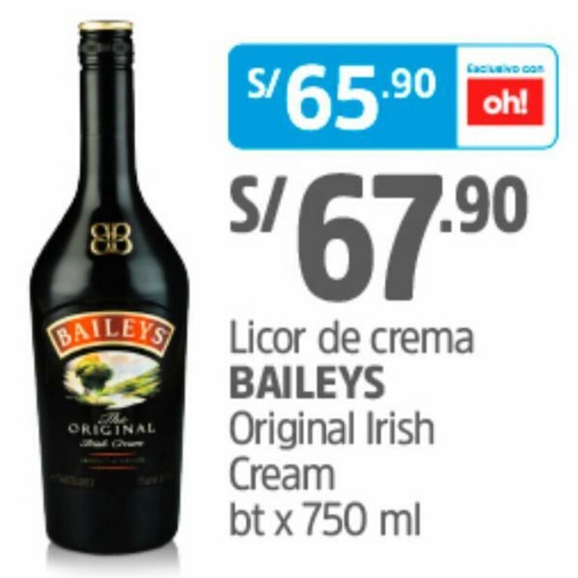 Licor de Crema Baileys Original Irish Cream 750ml oferta en Plaza Vea