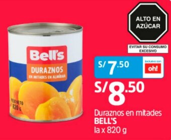 Plaza Vea Duraznos en Mitades Bell's 820g oferta