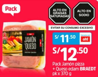 Plaza Vea Pack Jamón Pizza + Queso Edam Braedt 370g oferta