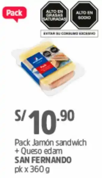 Plaza Vea Pack Jamón Sandwich + Queso Edam San Fernando 360g oferta