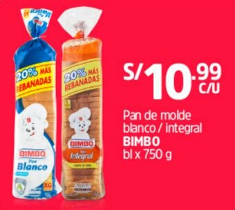 Plaza Vea Pan de Molde Blanco/Integral Bimbo 750g oferta