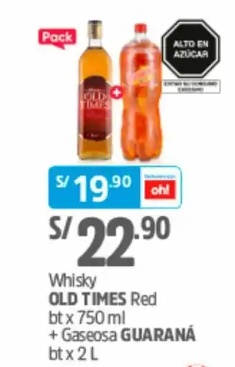 Plaza Vea Whisky Red Old Times 750ml + Gaseosa Guaraná 2L oferta