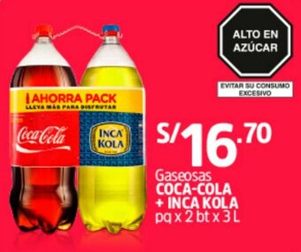 Plaza Vea Gaseosa Coca-Cola + Inca Kola 2x3L oferta