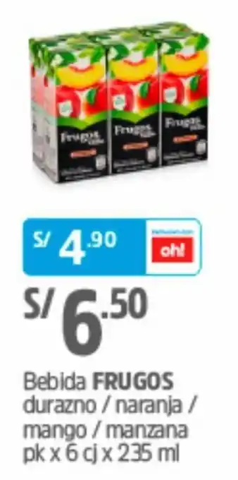 Plaza Vea Bebida Durazno/Naranja/Mango/Manzana Frugos 6x235ml oferta