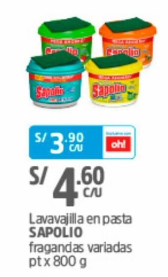 Plaza Vea Lavavajilla en Pasta Sapolio 800g oferta