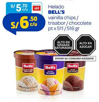 Mass Helado Vainilla Chips/Trisabor/Chocolate Bell's 511/516g oferta