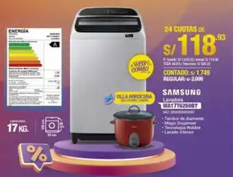 Carsa Samsung Lavadora 17kg WA17T620BY + Olla Arrocera oferta