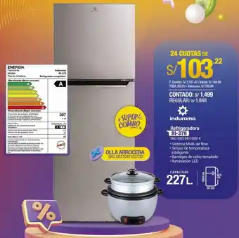 Carsa Indurama Refrigeradora 227L RI-379 + Olla Arrocera oferta