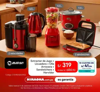 Miray extractor de jugo + licuadora + olla arroceras + sandwichera + hervidor