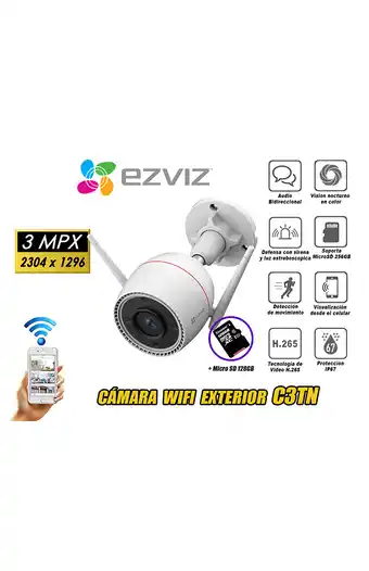 Tiendas EFE Cámara seguridad wifi inalámbrica ezviz exterior ct3n 3mp micro 128gb oferta