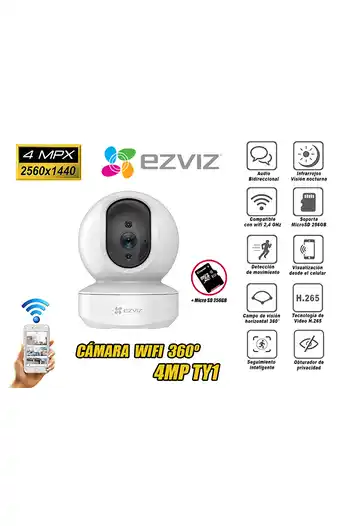 Tiendas EFE Cámara de seguridad wifi giratoria 360° ty1 4mp microsd 256gb oferta