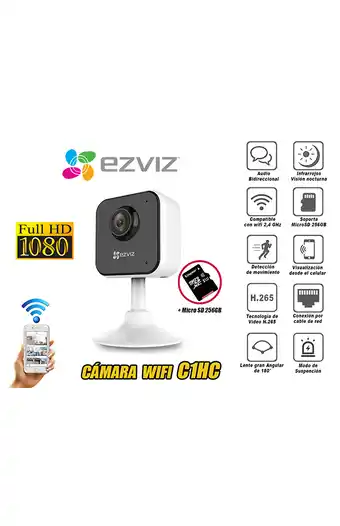 Tiendas EFE Cámara seguridad inalambrico wifi ezviz full hd c1hc + microsd 256gb oferta