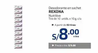Makro Desodorante rexona sachet, tira de 10und x 10g oferta