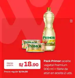 Wong Primor aceite vegetal Premium + filete de atún en aceite oferta