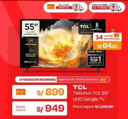 Wong Tcl televisor tcl 55" uhd google tv oferta