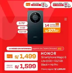 Wong Honor smartphone magic 8 lite 8 gb + 512 gb black + hp pro oferta