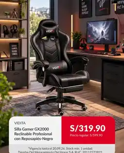 Sodimac Vidita silla gamer gx2000 reclinable profesional con reposapiés-negro oferta