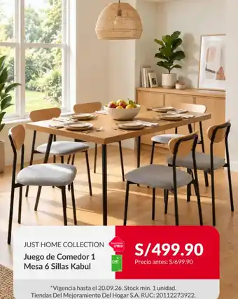 Just Home Collection Juego de Comedor 1 Mesa 6 Sillas Kabul