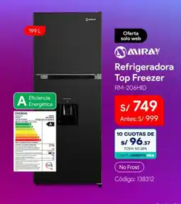 Hiraoka Miray refrigeradora top freezer oferta