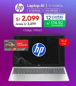 Hiraoka Hp laptop ai 15-fc0287la oferta