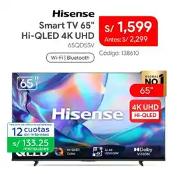 Hiraoka Hisense Smart TV 65" Hi-QLED 4K UHD oferta