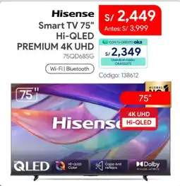 Hiraoka Hisense Smart TV 75" Hi-QLED PREMIUM 4K UHD oferta