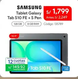 Hiraoka Samsung tablet galaxy tab s10 fe + s pen oferta