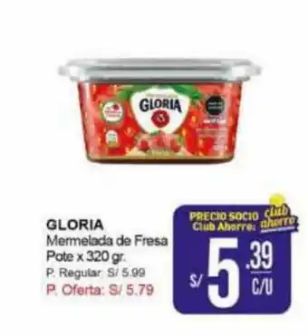 GLORIA Mermelada de Fresa Pote x 320gr