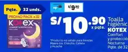 Makro Kotex toalla higiénica comfort y protección nocturna oferta