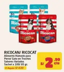 MaxiAhorro Ricocan/ Ricocat Alimento Húmedo para Perro/ Gato en Trocitos Sabores Variados oferta