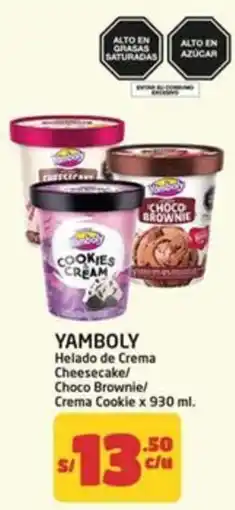 MaxiAhorro Yamboly helado de crema cheesecake/ choco brownie/ crema cookie oferta