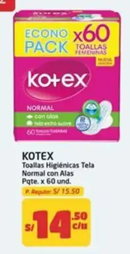 MaxiAhorro Kotex toallas higienicas tela normal con alas oferta