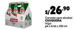 Plaza Vea Cusqueña cerveza cero alcohol trigo oferta