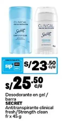 Plaza Vea Secret desodorante en gel / barra oferta