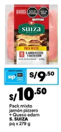 Plaza Vea S. SUIZA pack mixto jamón pizzero + queso edam oferta