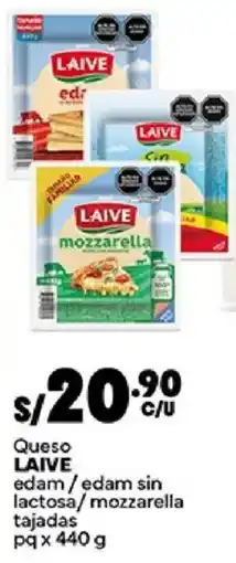 Plaza Vea Laive queso edam / edam sin lactosa / mozzarella tajadas oferta