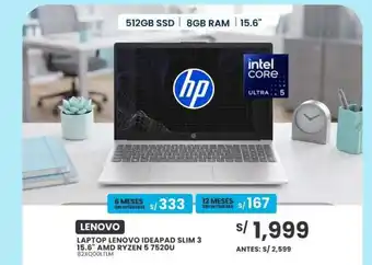 Lenovo laptop lenovo ideapad slim 3 15.6" amd ryzen 5 7520u 82xq00ltlm