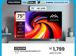 Tiendas EFE iffalcon tv 75" 4k ultra hd google tv 75u65 oferta