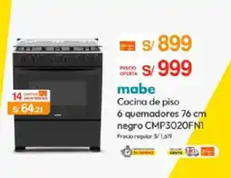 Metro mabe cocina de piso 6 quemadores 76 cm negro oferta
