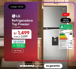 Hiraoka LG Refrigeradora Top Freezer GT33WPP oferta