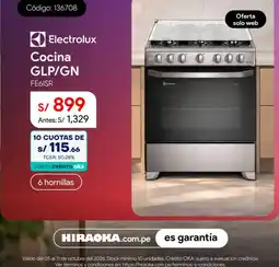 Hiraoka Electrolux cocina GLP/GN FE6ISR oferta