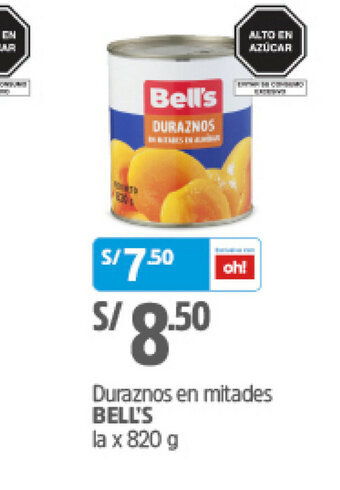 Duraznos en mitades BELL'S la x 820g