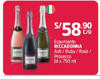 Plaza Vea Espumante RICCADONNA Asti / Ruby / Rose / Prosecco bt x 750 ml oferta