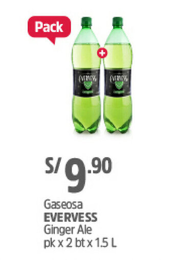 Plaza Vea Gaseosa EVERVESS Ginger Ale pk x 2 bt x 1.5L oferta