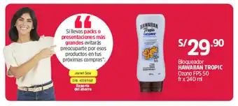 Plaza Vea Bloqueador HAWAIIAN TROPIC Ozono FPS 50 fr x 240 ml oferta